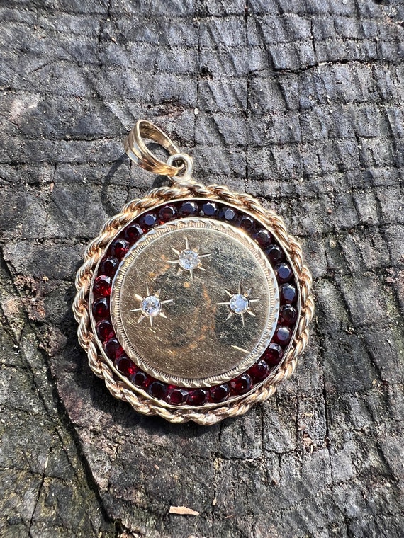 Large Garnet Charm, Garnet Pendant, Garnet Disc C… - image 1