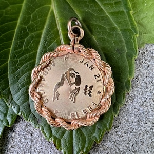 Gold Aquarius Charm, Aquarius Pendant, Yellow Gold Aquarius Pendant, Aquarius Charm, Round Aquarius Charm
