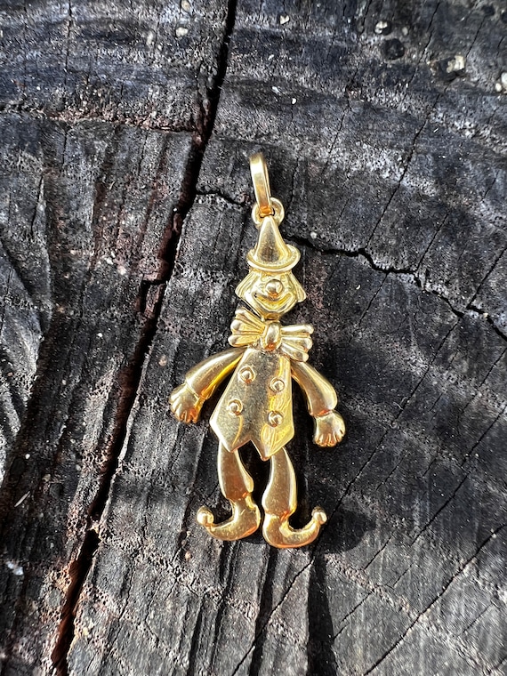 Gold Clown Charm, Movable Clown Charm, Articulated