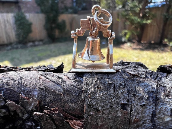 14k Yellow Gold Liberty Bell Charm, Historic Landmark