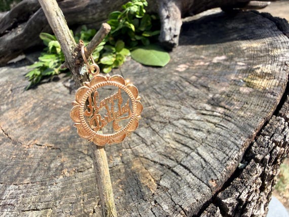 14k Yellow Gold Happy Birthday Charm Pendant View 4