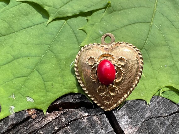 Coral Heart Charm, Gold Heart Charm, Heart Pendan… - image 6