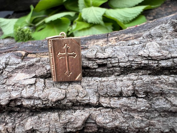 14k Gold Holy Bible Charm: Religious Book Pendant