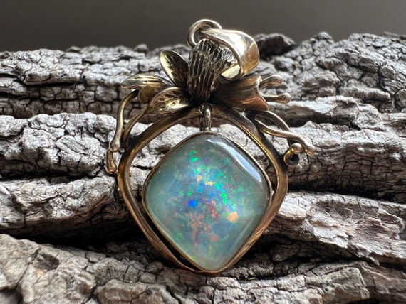 Gold Opal Charm, Gold Opal Pendant, Opal Necklace… - image 1