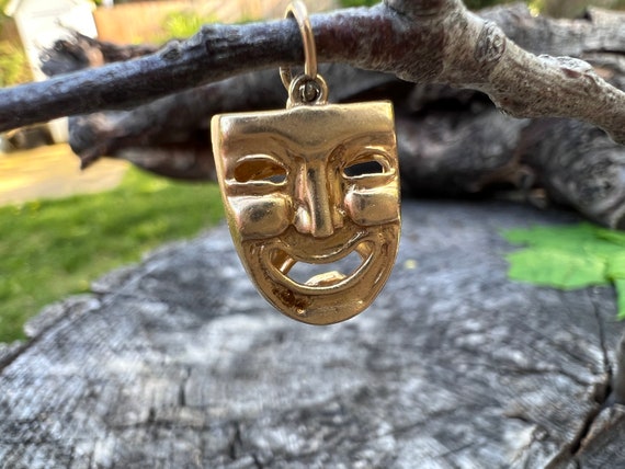 Gold Comedy Tragedy Mask Charm, Gold Theatre Char… - image 3