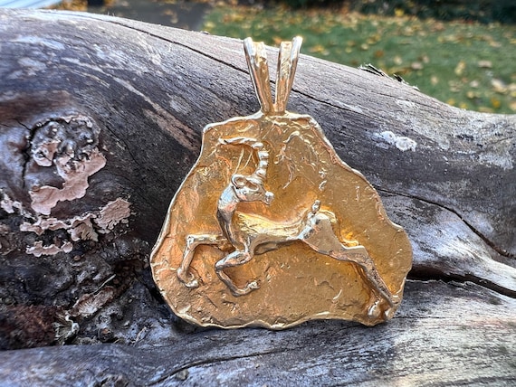 Gold Capricorn Charm, Capricorn Pendant, Yellow G… - image 1