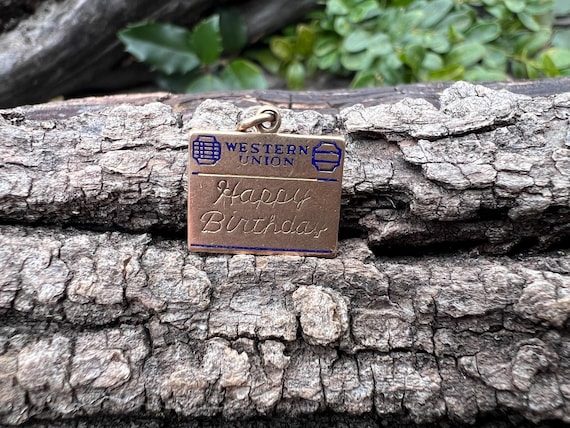 14k Yellow Gold Happy Birthday Charm: Telegram Pendant