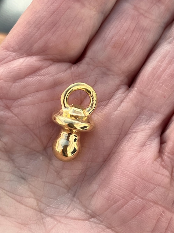 18k Yellow Gold Pacifier Charm, New Mom Baby Shower Gift