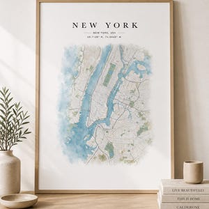 New York-karta väggkonst utskrivbar, minimalistisk karta med NYC, New York City-affisch, Manhattan-karta, digital nedladdning 11x14 18x24
