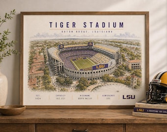 Tiger Stadium Wall Art Printable, LSU Tigers Football Poster, Baton Rouge Louisiana Print, Death Valley Stadium Art, Watercolor Sketch