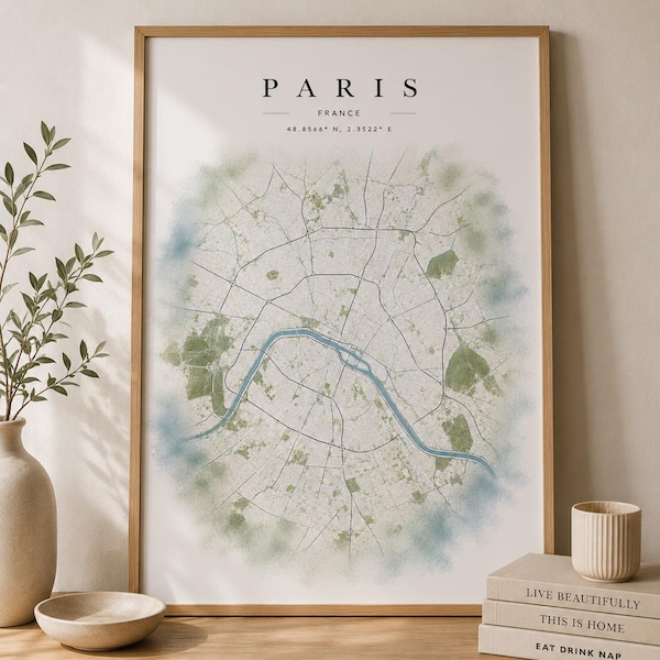 Paris Map Wall Art Printable, Minimalist Paris France Map Print, Paris Poster, Romantic Wall Decor, 11x14 18x24 Digital Download