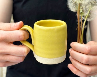 Handmade Stoneware Little Mug/Coffee, Espresso/Montessori Learning/Goldfinch Yellow, Linen White Glaze