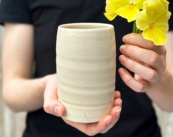 Handmade Stoneware Tumbler/Thistle Dinnerware Collection/Inspired by Cottage Garden/ Linen White Glaze