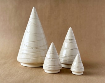 Handmade Ceramic Pine Trees, Winter Cottage Garden Decor