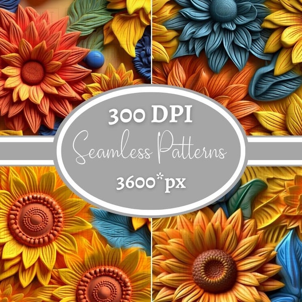 3D Sunflowers Seamless Pattern Sunflowers Digital Paper Seamless Floral Pattern Sublimation Design Instant Digital Download Summer Seamless