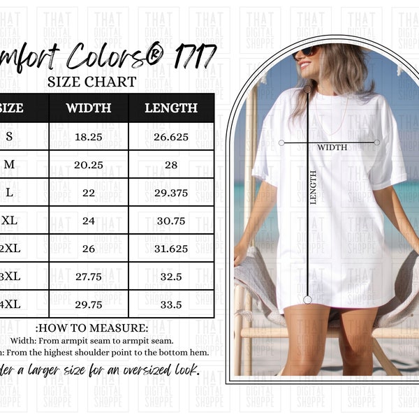 Comfort Colors 1717 Size Chart Oversized Comfort Colors Size Chart Unisex Shirt Size Chart Oversized Shirt Size Chart Comfort Colors Mockup