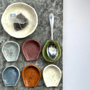 Handmade ceramic teaspoon rest. Little spoon rests made by hand.