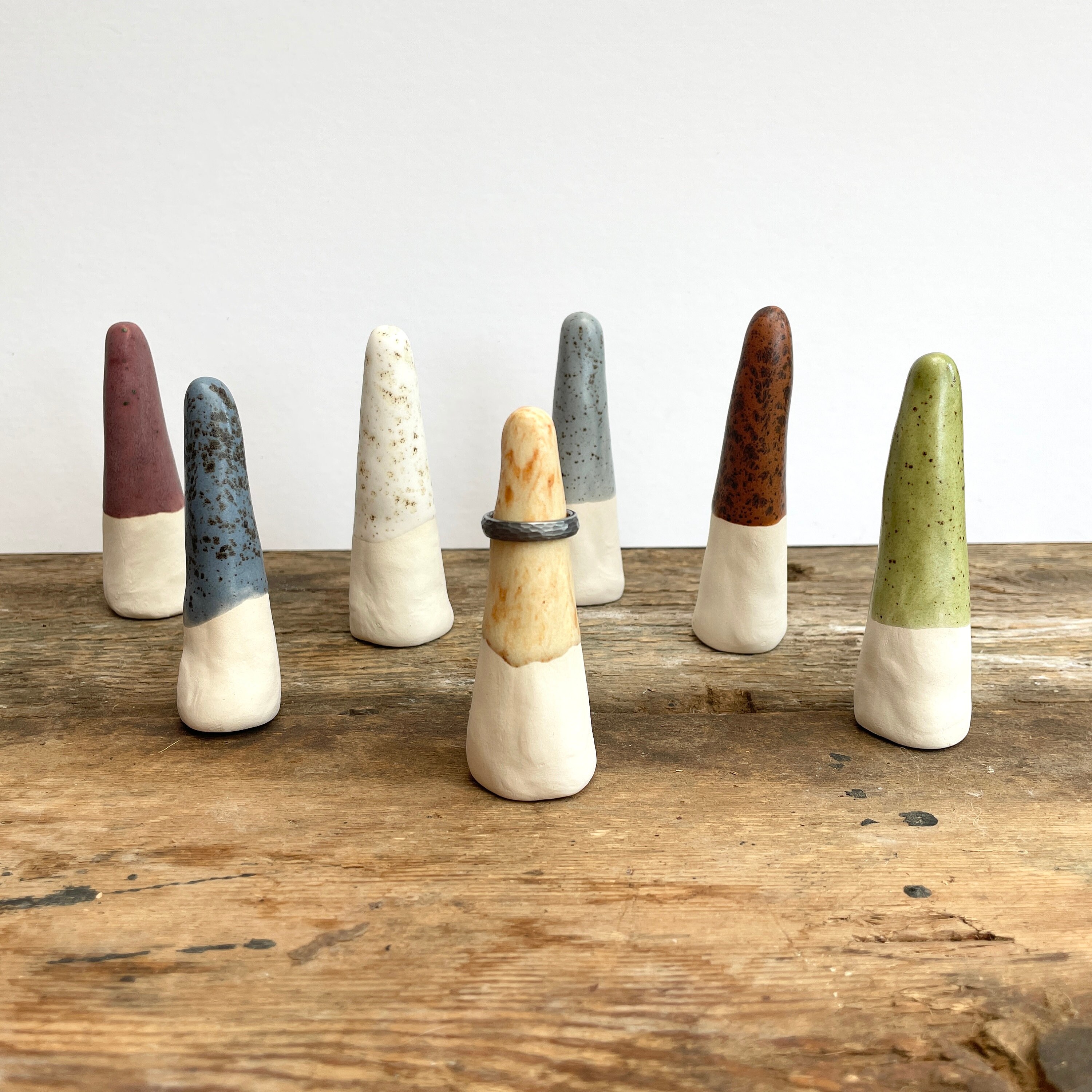 Hand-Sculpted Ceramic Ring Holder. Handmade Cones With A Dip Glazed Finish. Decorative Tree