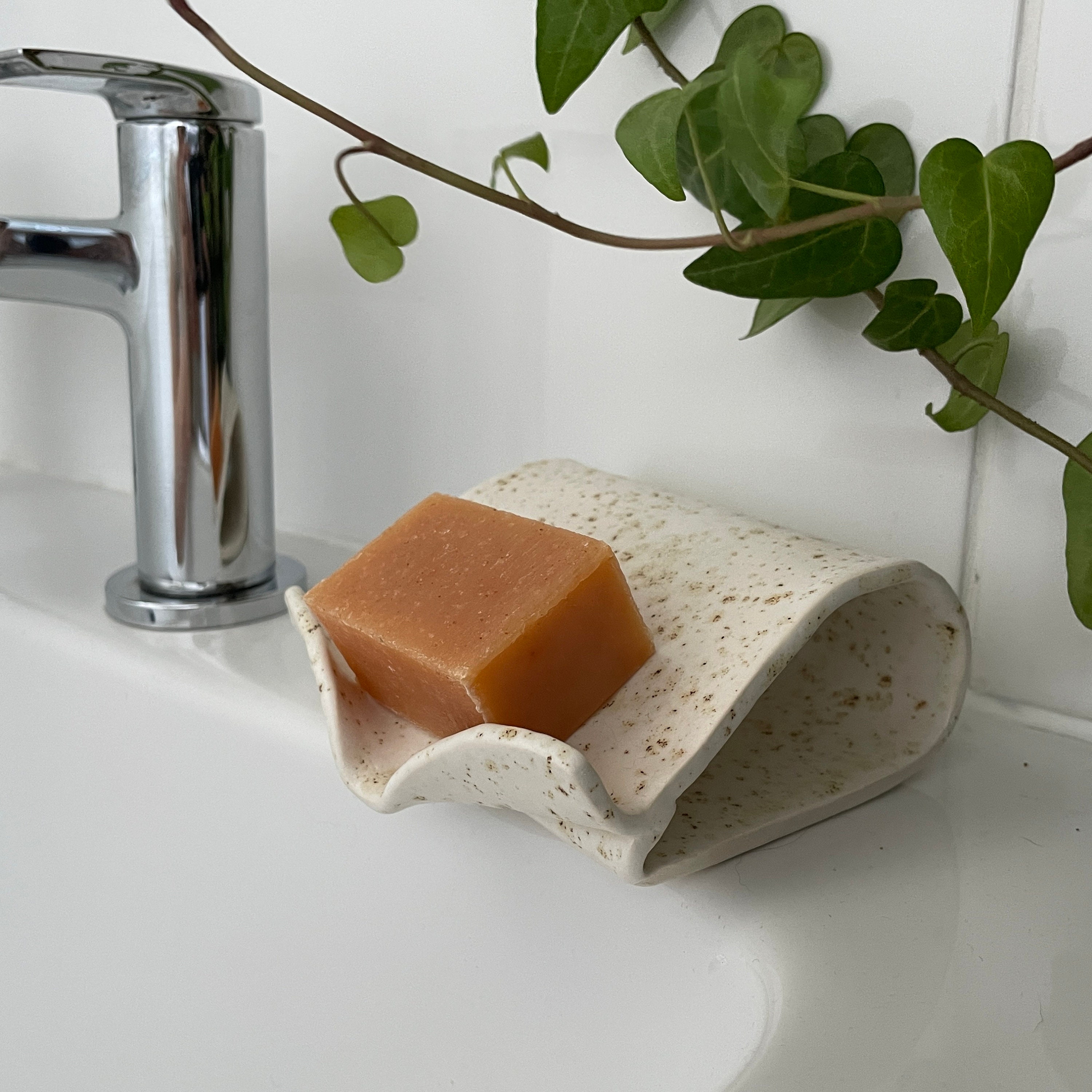 Handmade Self-draining Ceramic Soap Dish. Sink Draining Soap