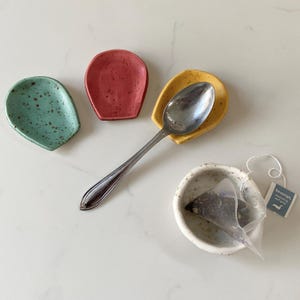 LIMITED EDITION Speckle handmade ceramic teaspoon rest. Little spoon rests made by hand.