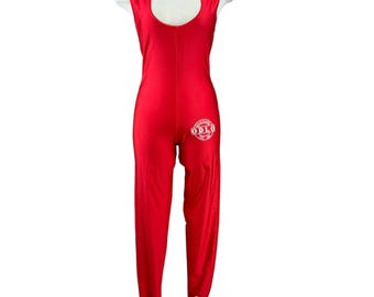 Vintage Cycling Unitard (M) Red Stretch Stirrup Futuristic Rave Catsuit Bodycon