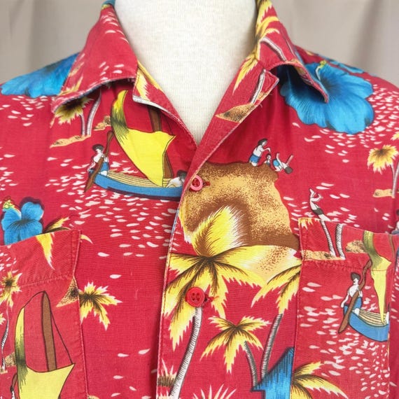 Vintage NETWORK Hawaiian Mens (M) Shirt Button Tiki Rockabilly Summer Retro 80s View 2