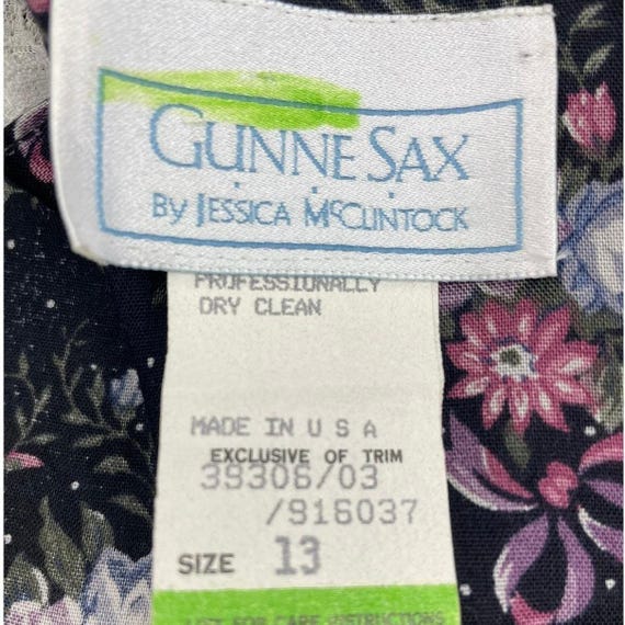 Vintage GUNNE SAX Juniors (13/M) Black Floral Puf… - image 8