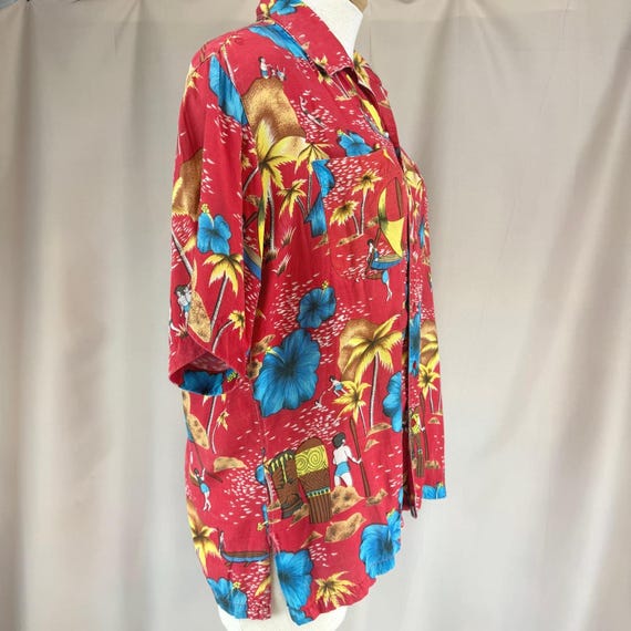 Vintage NETWORK Hawaiian Mens (M) Shirt Button Tiki Rockabilly Summer Retro 80s View 4