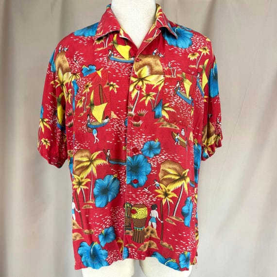 Vintage NETWORK Hawaiian Mens (M) Shirt Button Tiki Rockabilly Summer Retro 80s