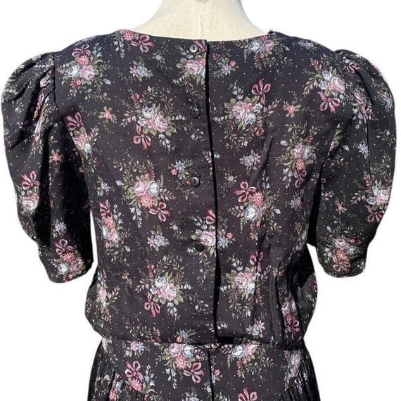 Vintage GUNNE SAX Juniors (13/M) Black Floral Puf… - image 2