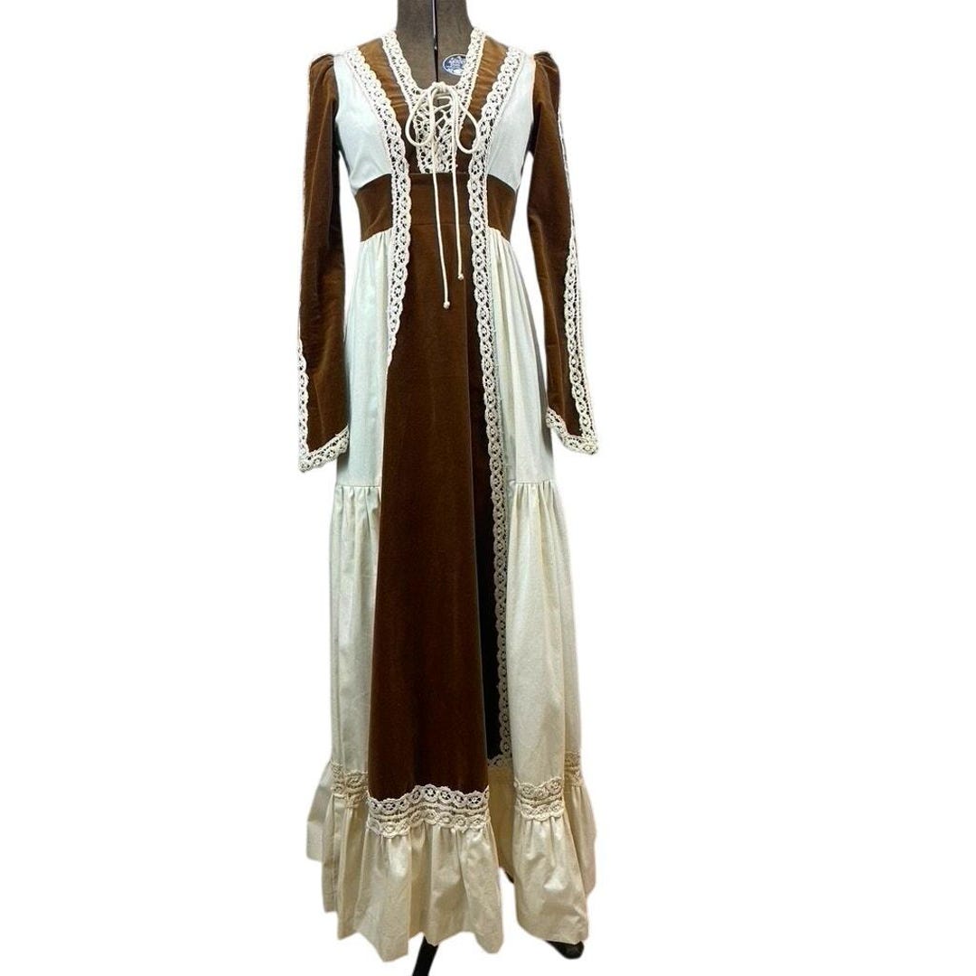 Vintage 70s GUNNE SAX Womens (7) Velvet & Poplin Corset Crochet Trim ...