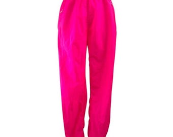 Vintage HOT DOGGER (L) Neon Pink Nylon Track Pants 90s Surf Skate Streetwear USA