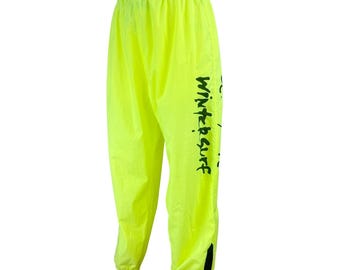 Vintage OCEAN PACIFIC (L) Neon Gelb Nylon Trainingshose Surf Streetwear Rave 80s