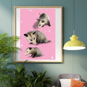 Opossum Wandkunst, Trendy Pink Digitaler Download, Opossum Dekor, Kinderzimmer Kunstdruck, Tier Poster, Opossum Karte, pink druckbare Wandkunst