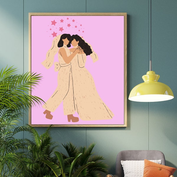 Lesbian Wedding Gift Digital Download Wall Art, Regalo De Boda Lesbiana, Latinx Lesbian Anniversary Gift, Latina Lesbian Office Wall Art