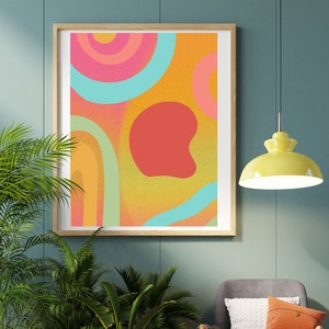 Descarga digital de formas abstractas, arte mural minimalista, impresión de arte rosa de moda, póster funky colorido, impresiones maximalistas extra grandes, arte moderno
