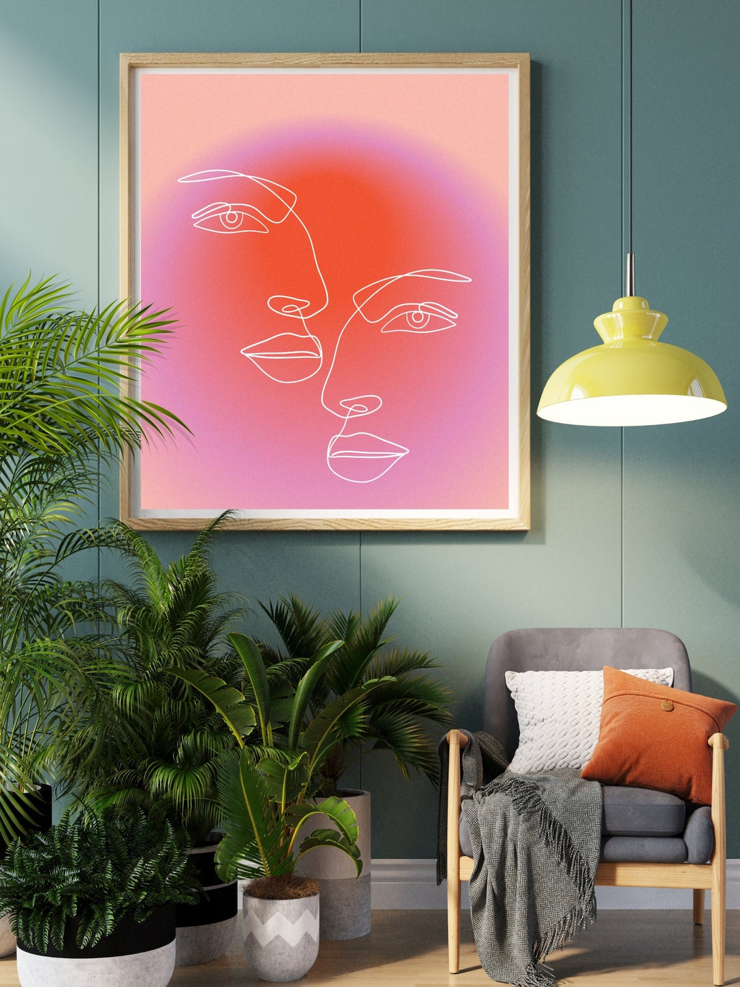 Minimalist Line Drawing Digital Download, Trendy Pink Wall Art, Contour