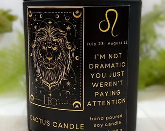 Funny Leo Candle - Premium Matte Black Jar Custom Scent Gift, Sarcastic Zodiac Astrology Decor, Leo Birthday Gift for Friend, Soy Wax 10oz