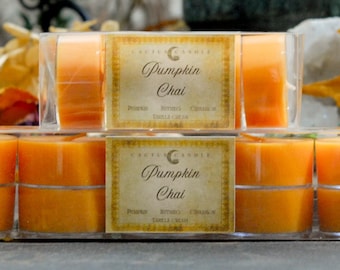 Pumpkin Chai Tea Lights, Dark Academia Decor, Clear Cup Soy Tea Light Candles, Cottagecore Autumn Scent, Fall Spice Gift