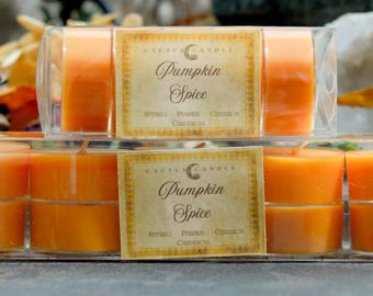 Pumpkin Spice Soy Tea Light Candles, Cozy Autumn Home Decor, Hand Poured Long Burning Clear Cup Tea lights Pack, Cottagecore Fantasy Gift