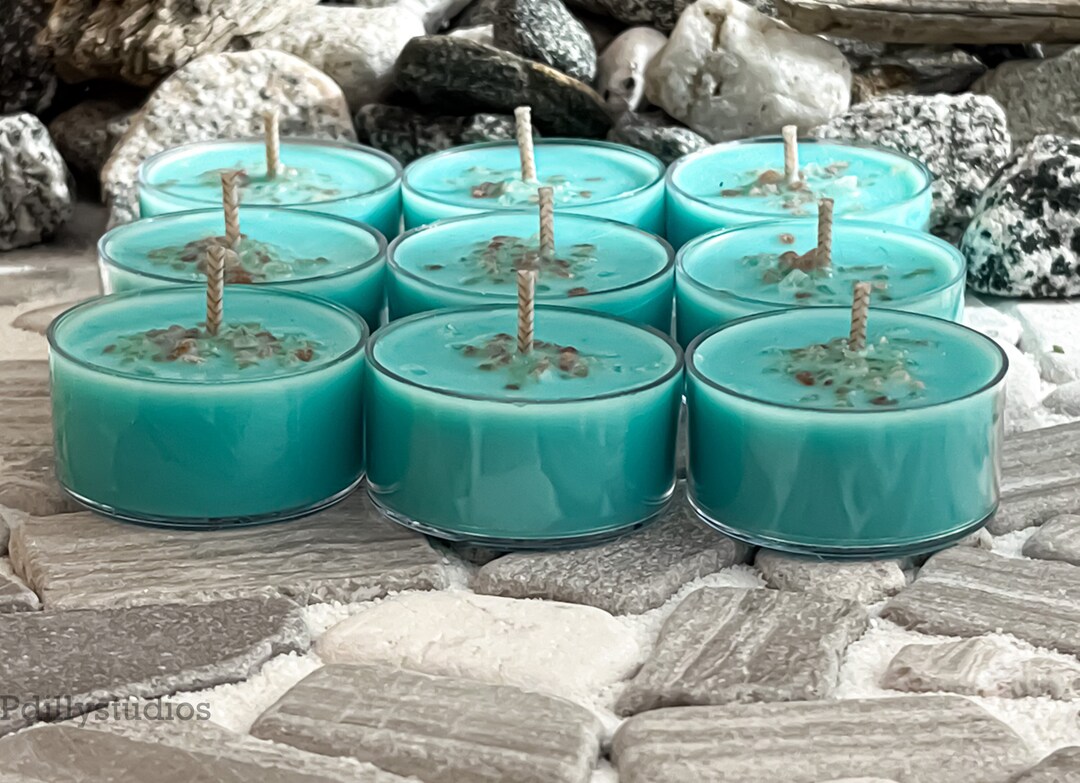Tea Lights Blue Turquoise Unscented Soy Wax Tea Candles With Himalayan