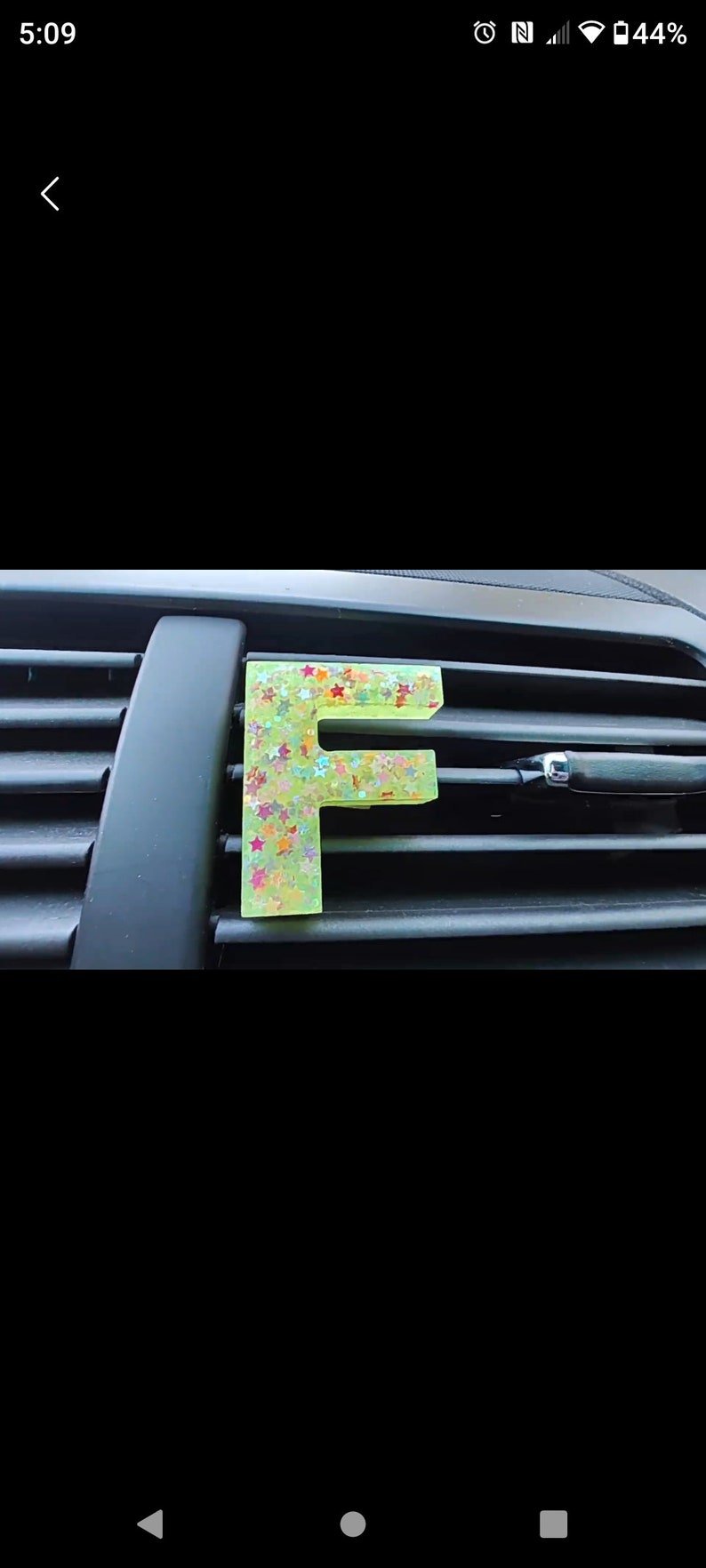 Green Car Vent Clip Charm Initial Letter Glitter Shimmer Resin
