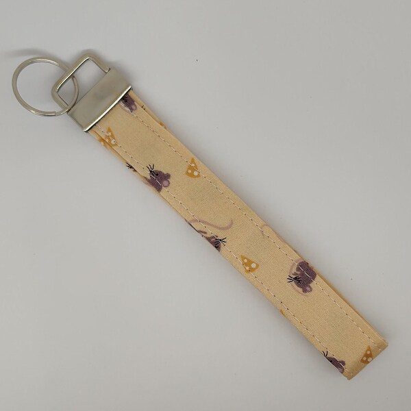 Mouse Cheese Mice Fabric Pattern Keychain Key Fob Wristlet Handmade Gift For Women Lanyard Keychain Office Key Car Key Door Key Holder