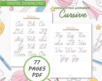 Cursive Handwriting Practice Worksheets for Kids. Printable Cursive Alphabet Letter Tracing.