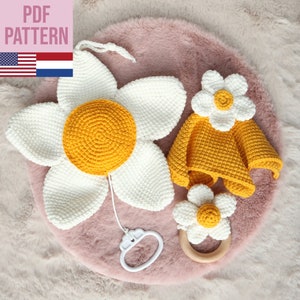 Crochet Pattern Flower baby set - Music flower - Flower rattle - cuddle cloth - English - Dutch crochet pattern - PDF - Digital Pattern