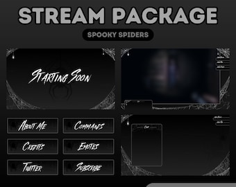 STREAM PACK - Spookachtige spinnen | Geanimeerd | Trek | YouTube | Overlays | Gewoon chatten | Binnenkort van start | Halloween | Spinnenweb | Panelen