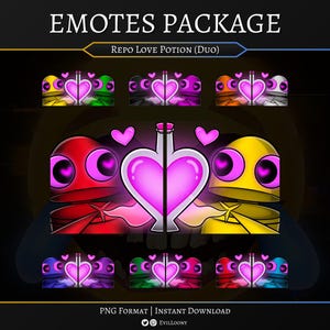 EMOTES PACKAGE - R.E.P.O Love Potion Duo | Twitch | Overlays | Discord | Stream | Game | Friendship | Couple | Repo Characters | Magic