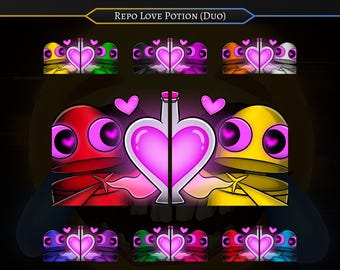 EMOTES PACKAGE - R.E.P.O Love Potion Duo | Twitch | Overlays | Discord | Stream | Game | Friendship | Couple | Repo Characters | Magic