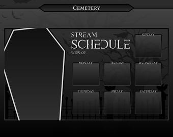 SCHEDULE TEMPLATE - Cemetery | Twitch | Stream | Overlays | Vtuber | Spooky | Gothic | Haunted | Ghost | Halloween | Coffin | Bats | Graveyard