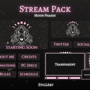 STREAM PACKAGE - Pink Moon Phases | Animated | Twitch | YouTube | Overlays | Astral | Witch | Galaxy | Zodiac | astrology